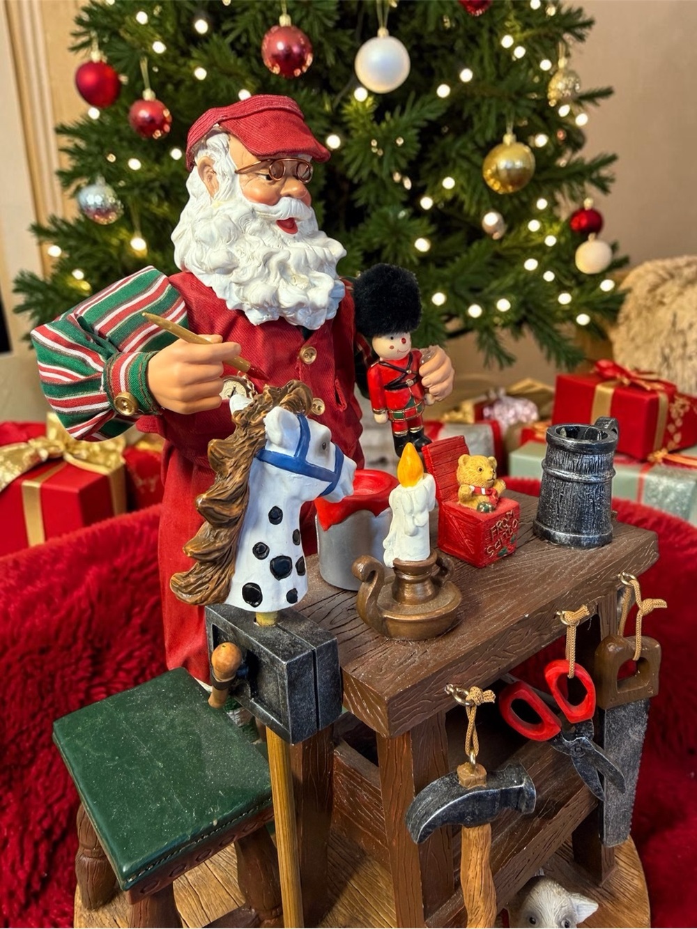 Kirkland Santas Toy Workshop Figurine Sculpture Fabric Mache Mantel Centerpiece